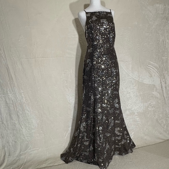 City Triangles Black Formal Evening Gown sz 13 Sequins Asymmetric Hem Backless - Picture 5 of 14